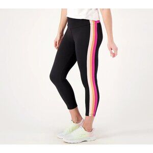 Belle Body by Kim Gravel Petite Striped Cropped Legging Legging Black,Pet M